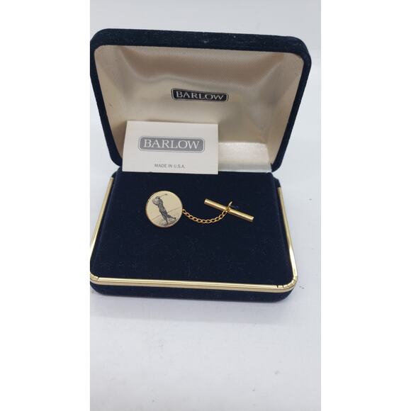 Vintage Barlow Tie Tac Golf Player Pin Men’s Gold Tone Signed USA Boxed Gift - Picture 1 of 6